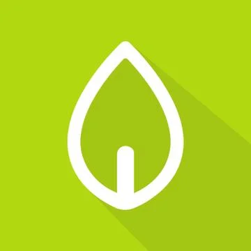 Leaf icon-logo with long shadow style on green background, Vector illustratio Stock Illustration