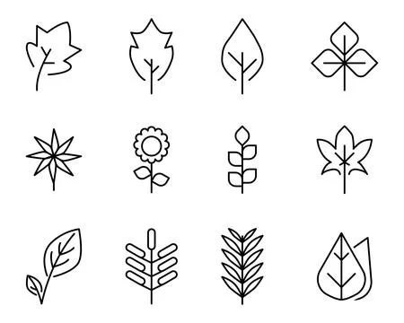 Leaf icon set with line style Stock Illustration