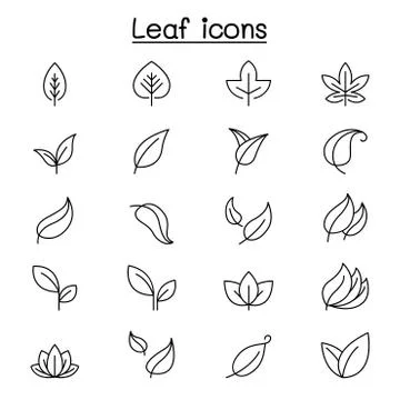 Leaf icon set in thin line style Illustrazione stock