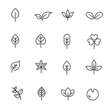 Leaf icon set vector. Nature and symbol concept. Thin line icon theme. White  Illustrazione stock