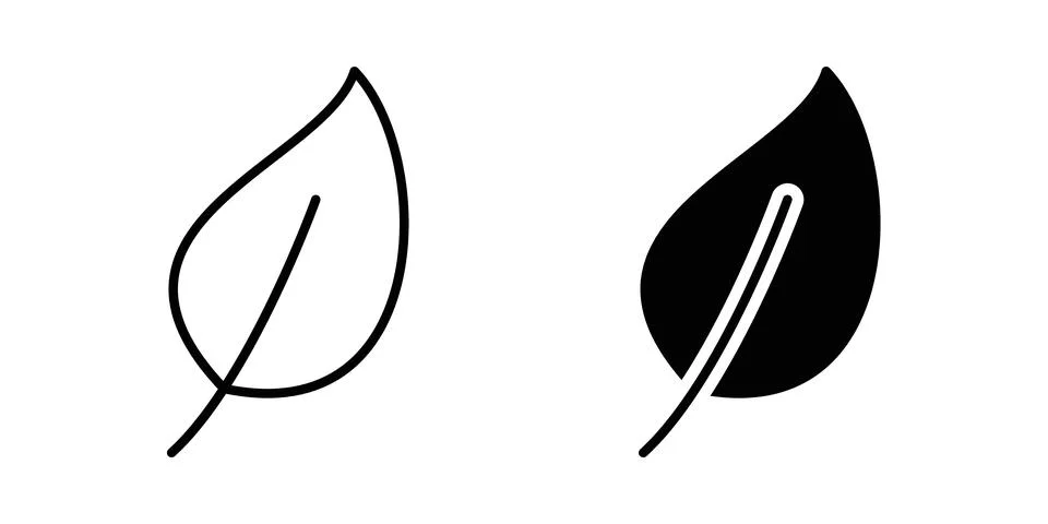 Leaf icon solid, line, and editable vector set. Stock Illustration