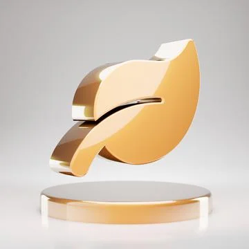 Leaf icon. Yellow Gold Leaf symbol on golden podium. Stock Illustration
