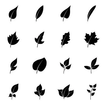 Leaf icons set in glyph style, isolated on white background Stock Illustration
