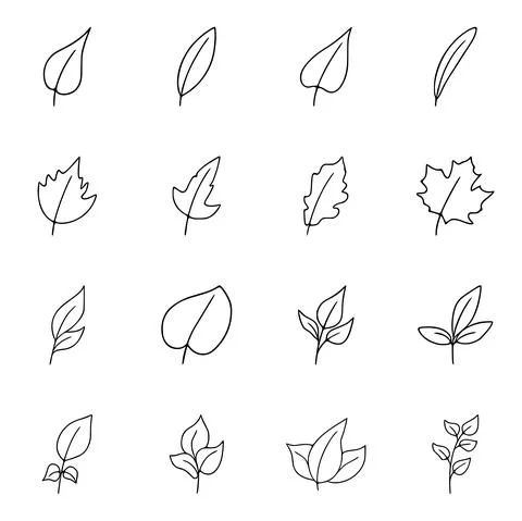 Leaf icons set in outline style, isolated on white background Stock Illustration