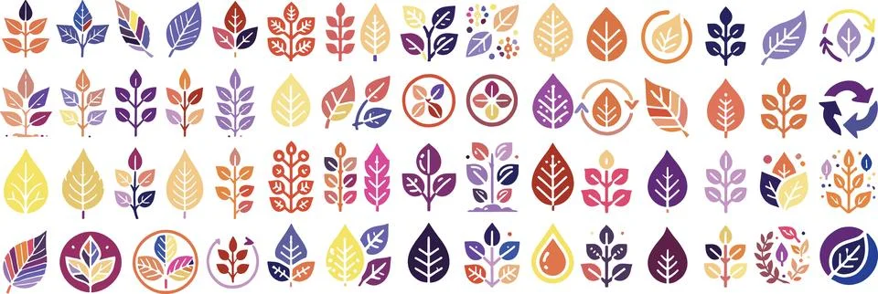 Leaf icons set vector illustration design nature plant ecology green orange Stock Illustration