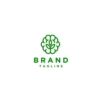 Leaf inside Brain Symbol Logo Design Stock Illustration