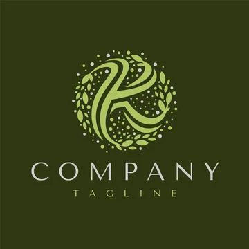 Leaf K letter logo design template. Herbal K logo graphic vector. Stock Illustration