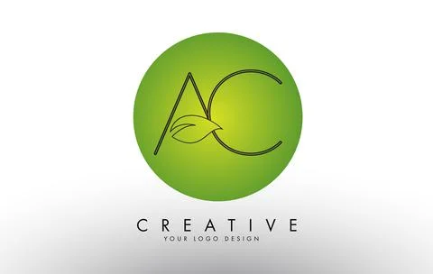 Leaf Letters AC A C and Creative Swoosh and Green Circle Logo Design. Stock Illustration