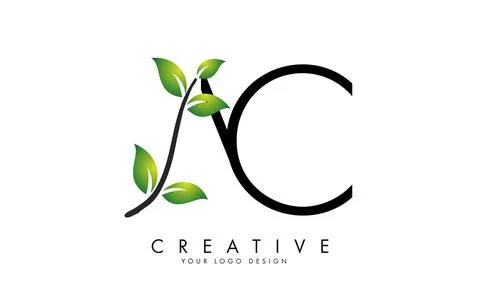Leaf Letters AC A C Logo Design with Green Leaves on a Branch. 库存插图