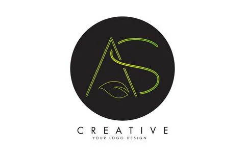 Leaf Letters AS A S and Creative Swoosh and Black Circle Logo Design. Stock Illustration