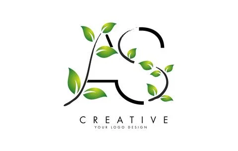 Leaf Letters AS A S Logo Design with Green Leaves on a Branch. Letters AS wit Stock Illustration