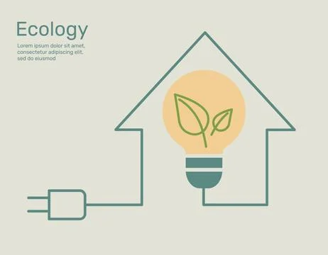 Leaf with light bulb in line house, nature conservation concept, Environmen.. Stock Illustration