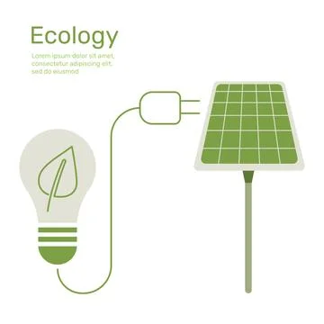 Leaf in Light bulb with plug to solar cell, ecology concept nature conserva.. Stock Illustration