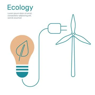 Leaf in Light bulb with plug to wind turbine, ecology concept nature conser.. Stock Illustration