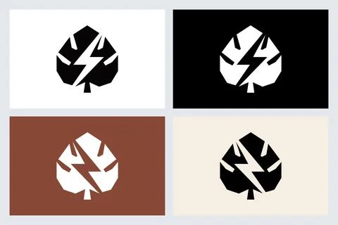 Leaf Lightning Bolt Logo Icon Set Stock Illustration