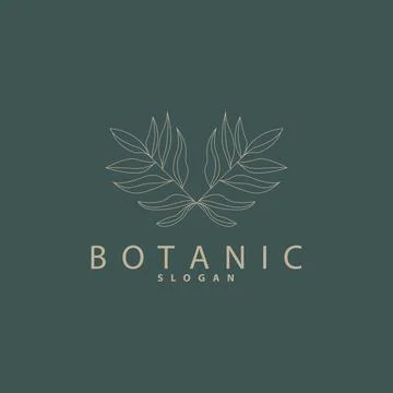 Leaf Line Logo, Beautiful Hand Drawn Design, Botanical Minimalist Vector, S.. Stock Illustration