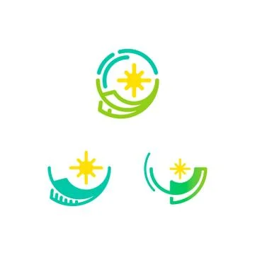 Leaf logo in circular shape and sunshine Stock Illustration
