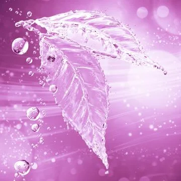 Leaf made of water splash. Pink color Stock Illustration