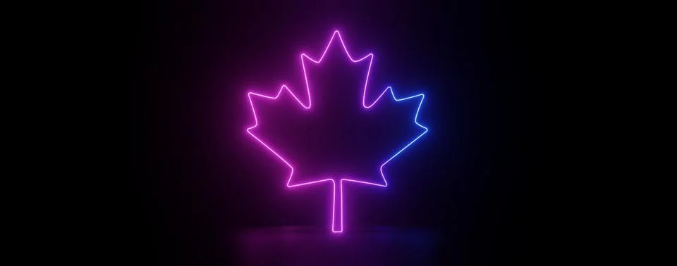 Leaf of a maple tree Neon Glowing 3D Illustration image national symbol of Ca Stock Illustration
