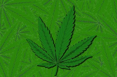 Leaf of marijuana on a lying leafy background Stock Illustration