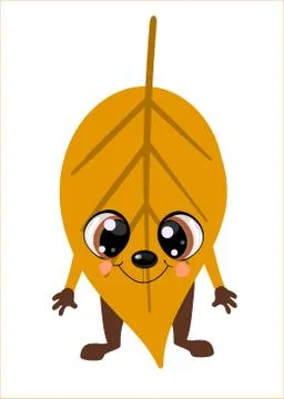 Leaf Mascot with Present Hand Cartoon Character Include with Flat Design and Stock Illustration