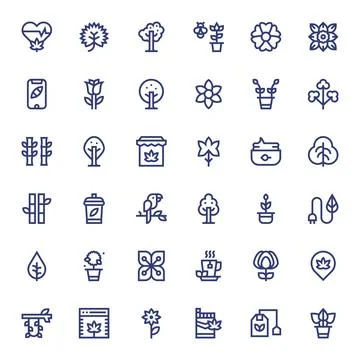 Leaf Modern Vector Collection with 36 Bold Line 128x128 PIXEL Perfect Icons Stock Illustration