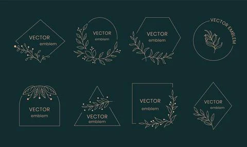 Leaf monogram. Hand drawn ornamental leaf frame, modern floral art emblem. Ve Illustrazione stock