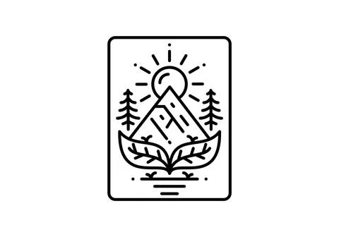 Leaf, mountain and sun line art illustration design 스톡 일러스트