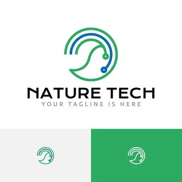 Leaf Nature Ecology Environment Circle Technology Style Logo Stock Illustration