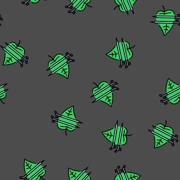 Leaf nordic walking poles vector seamless pattern イラスト素材