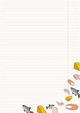 Leaf from a notebook with animal products Illustrazione stock