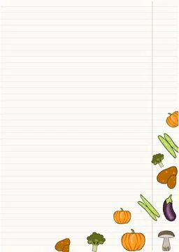 Leaf from a notebook with vegetables, mushrooms Illustrazione stock
