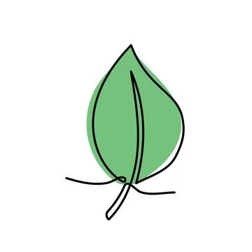 Leaf One Continuous Line Art with Green Color Abstract Shape Vector Illustr.. Stock Illustration