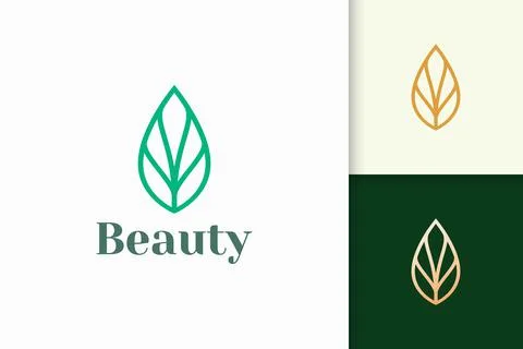 Leaf or plant logo in simple line shape for spa or beauty business Stock Illustration