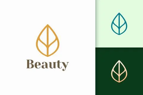 Leaf or plant logo in simple line shape for spa or beauty business Illustrazione stock