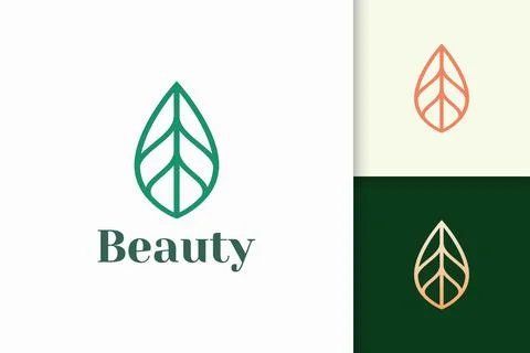 Leaf or plant logo in simple line shape represent beauty and health Stock Illustration