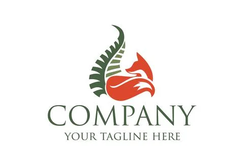 Leaf Orange Red Fox Logo Design	 Stock Illustration