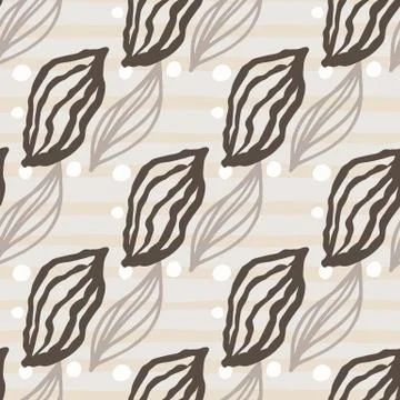 Leaf outline figures seamless doodle pattern. Brown and grey contoured botani Stock Illustration