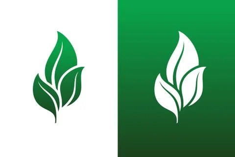 Leaf Pair Icon Vector Illustrations on Both Solid and Reversed Background. Illustrazione stock