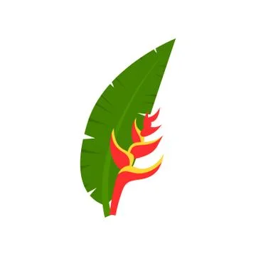 Leaf of palm tree with red flower cartoon vector Illustration Illustrazione stock