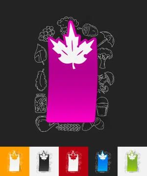 Leaf paper sticker with hand drawn elements 스톡 일러스트