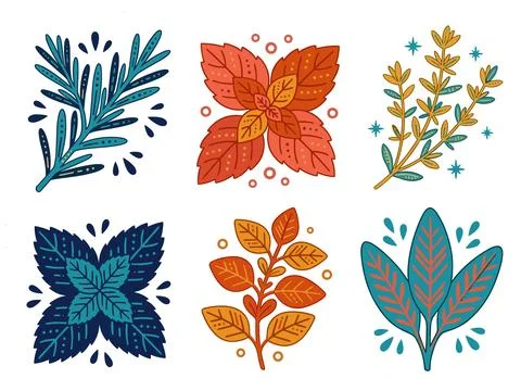 Leaf Pattern Folk Art Bundle Vector Illustration イラスト素材