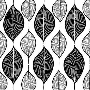 Leaf pattern hand drawn sketch on whtie Ilustração Stock