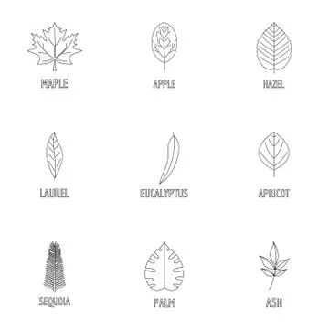 Leaf pattern icons set, outline style Stock Illustration