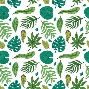 Leaf pattern. Seamless texture with tropical leaves, Exotic green palm foliage イラスト素材