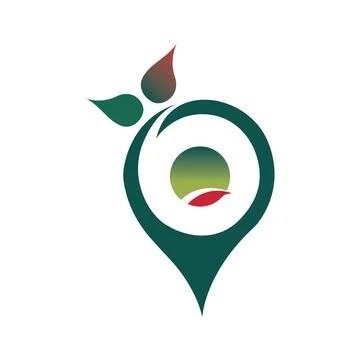 Leaf with Pin Location Logo Concept icon symbol sign Element Design. Organic, He Stock Illustration