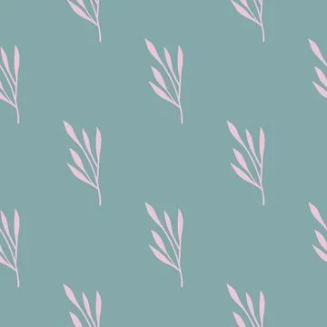 Leaf pink silhouettes seamless pattern in doodle hand drawn style. Blue paste Illustrazione stock