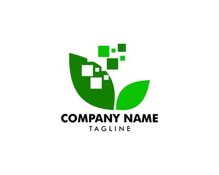 Leaf Pixel Logo Design Template Stock Illustration