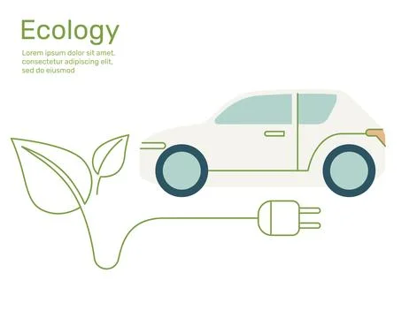 Leaf with plug to Electric car ecology concept nature conservation. Vector .. 스톡 일러스트