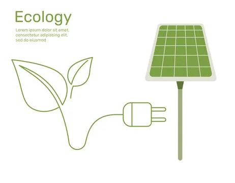 Leaf with plug to solar cell ecology concept nature conservation. Vector de.. Stock Illustration